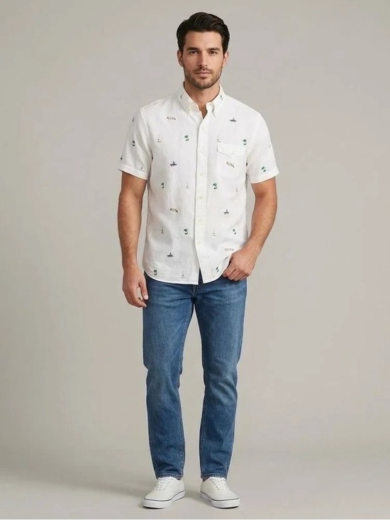 Polo Ralph Lauren Other - Polo Ralph Lauren Men's White Aloha Embroidered Short Sleeve Button Down Shirt L